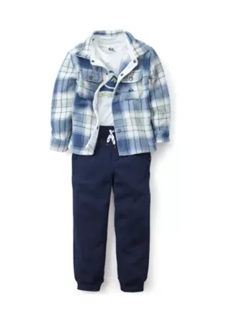 Boys 4-7 3 Piece Flannel T-Shirt and Jogger Set