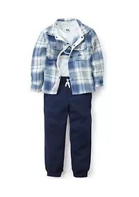 Boys 4-7 3 Piece Flannel T-Shirt and Jogger Set