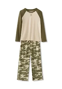 Boy 6-16 Long Color Block Raglan Sleeve Shirt and Camo Pants Pajama Set