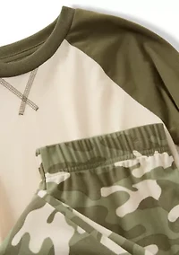 Boy 6-16 Long Color Block Raglan Sleeve Shirt and Camo Pants Pajama Set