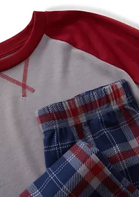 Boys 8-20 Long Color Block Raglan Sleeve Shirt and Plaid Pants Pajama Set