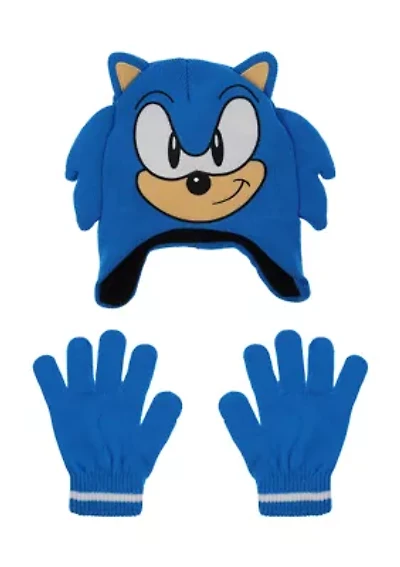 Sonic Earflap Hat and Gloves