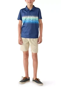 Boys 8-20 Floral Chest Striped Polo and Shorts Set