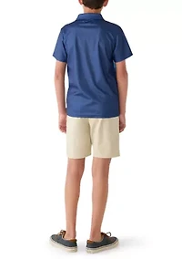 Boys 8-20 Floral Chest Striped Polo and Shorts Set