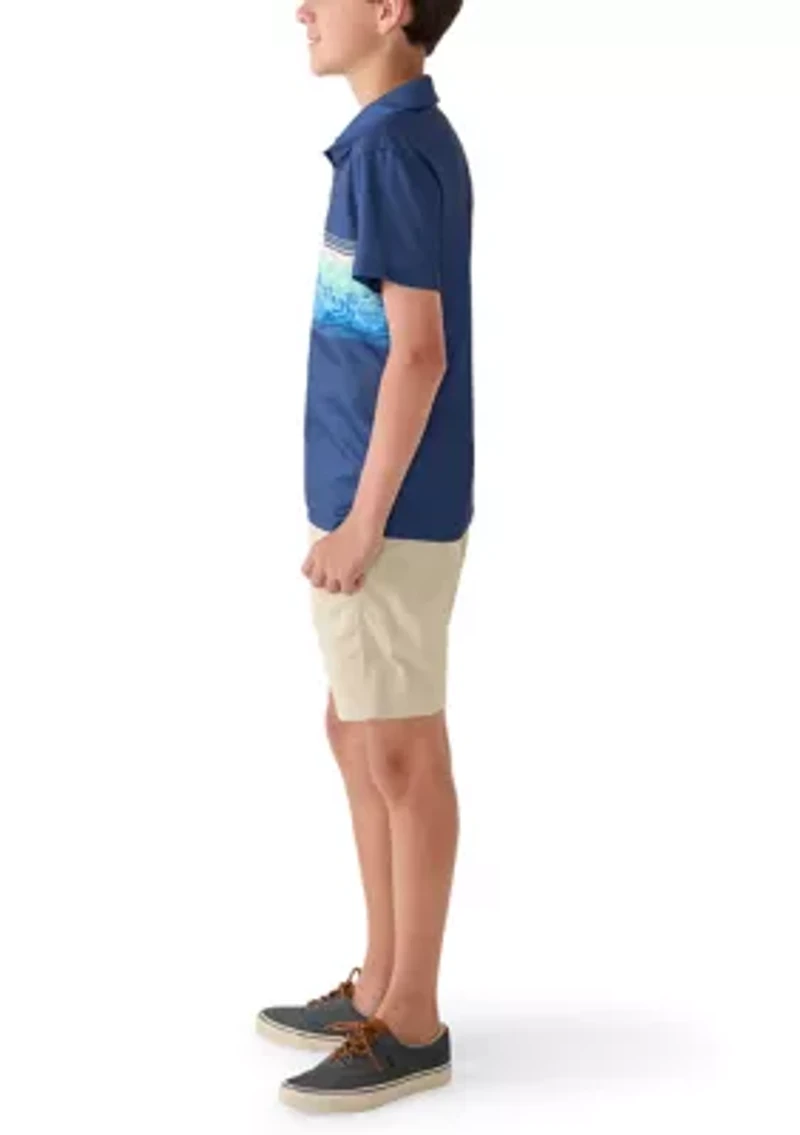 Boys 8-20 Floral Chest Striped Polo and Shorts Set