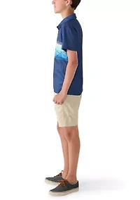 Boys 8-20 Floral Chest Striped Polo and Shorts Set