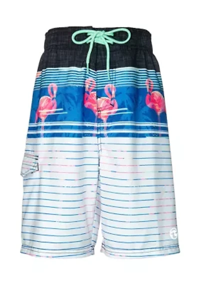 Boys 4-7 Stripe Flamingo Swim Shorts with Mesh Liner