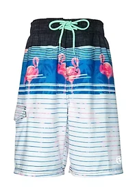 Boys 4-7 Stripe Flamingo Swim Shorts with Mesh Liner