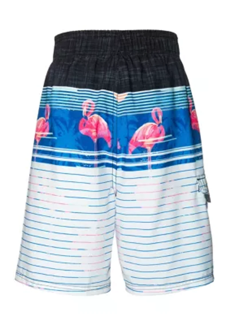 Boys 4-7 Stripe Flamingo Swim Shorts with Mesh Liner