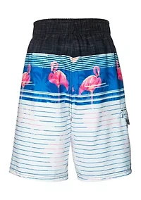 Boys 4-7 Stripe Flamingo Swim Shorts with Mesh Liner