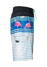 Boys 4-7 Stripe Flamingo Swim Shorts with Mesh Liner