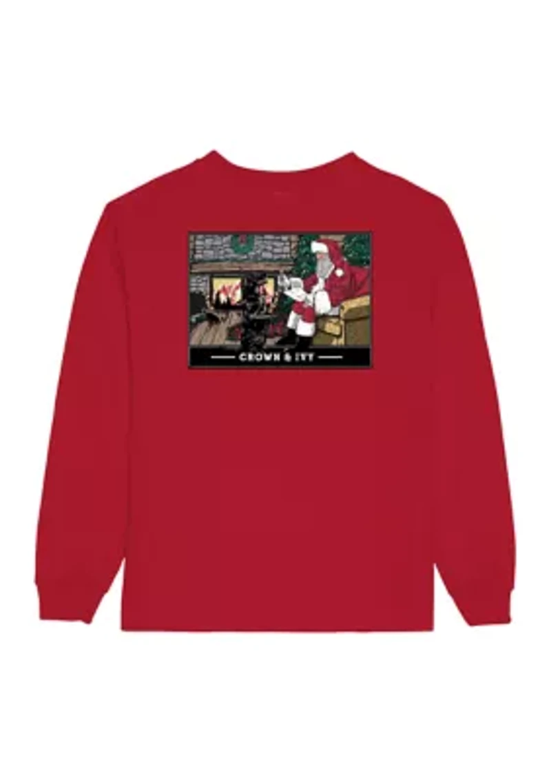 Boys 4-7 Santa and Dog Long Sleeve Graphic T-Shirt