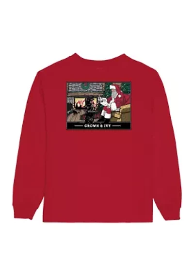 Boys 4-7 Santa and Dog Long Sleeve Graphic T-Shirt