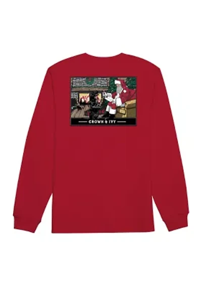 Boys 8-20 Santa & Dog Long Sleeve T-Shirt