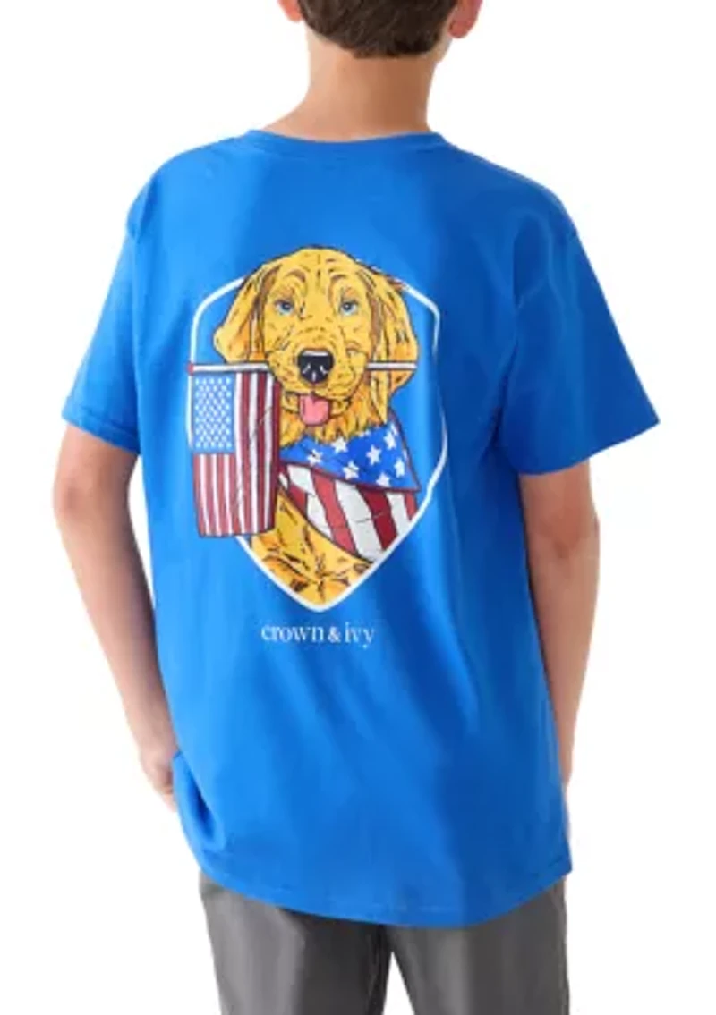 Boys 8-20 American Flag Dog Graphic Short Sleeve Shirt