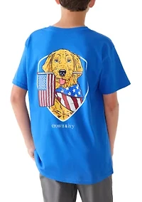 Boys 8-20 American Flag Dog Graphic Short Sleeve Shirt