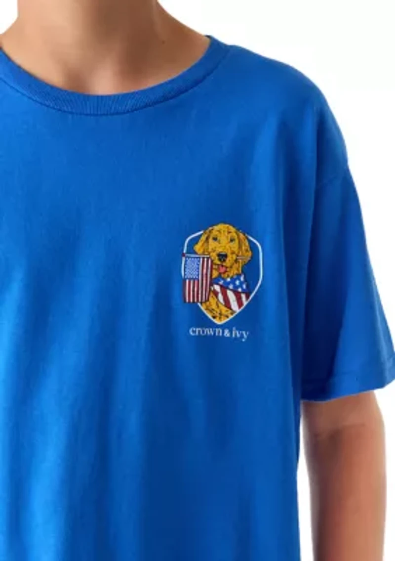 Boys 8-20 American Flag Dog Graphic Short Sleeve Shirt