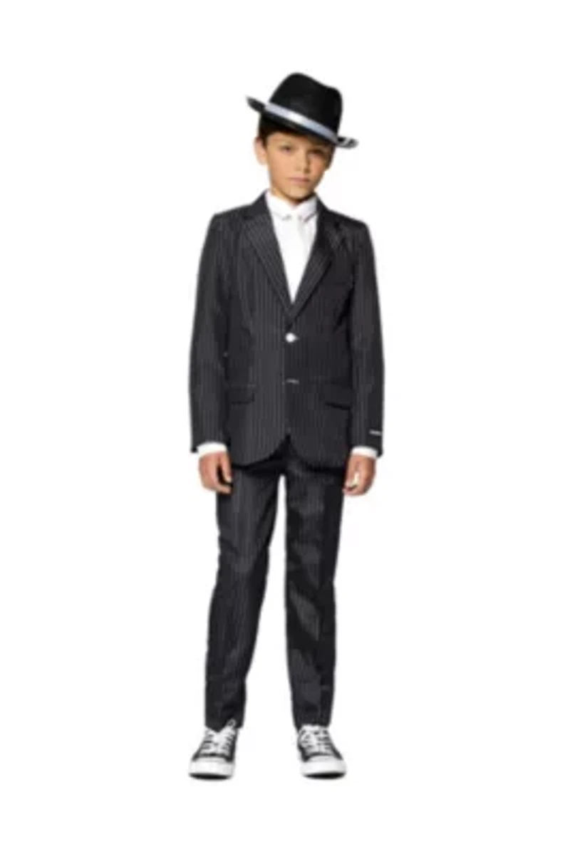 Gangster Pinstripe Black 2 Piece Suit + Tie