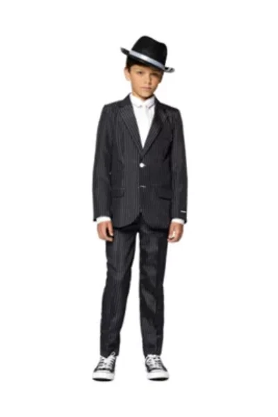 Gangster Pinstripe Black  2 Piece Suit + Tie