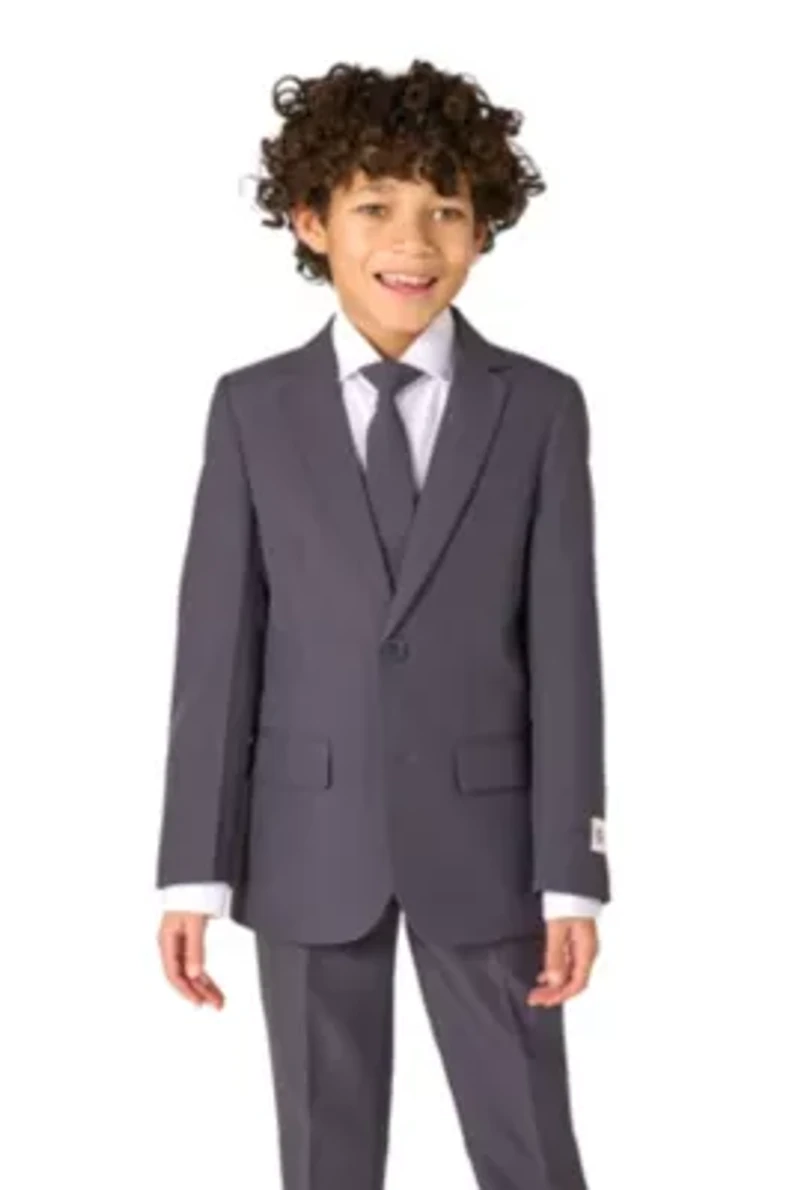OppoSuits Boys Charcool Solid Color Suit - School And Wedding Party Outfit Charcoal Black