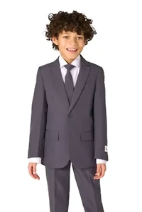 OppoSuits Boys Charcool Solid Color Suit - School And Wedding Party Outfit Charcoal Black
