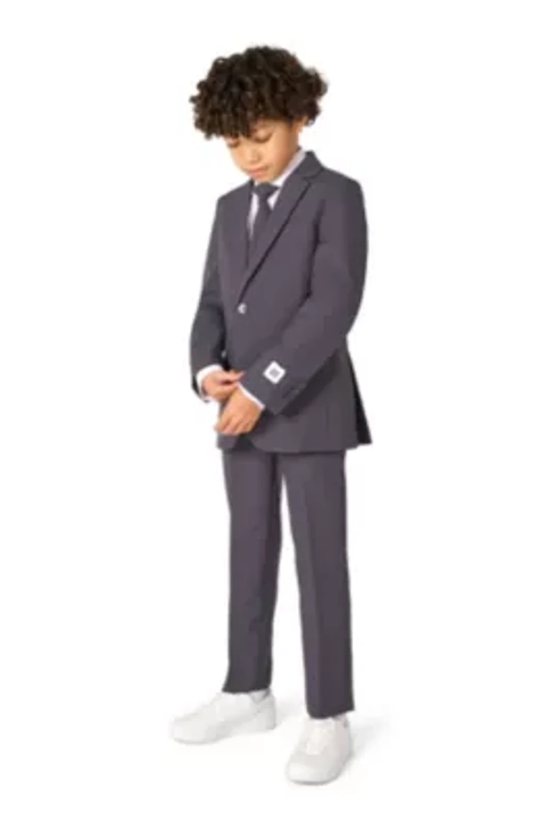 OppoSuits Boys Charcool Solid Color Suit - School And Wedding Party Outfit Charcoal Black
