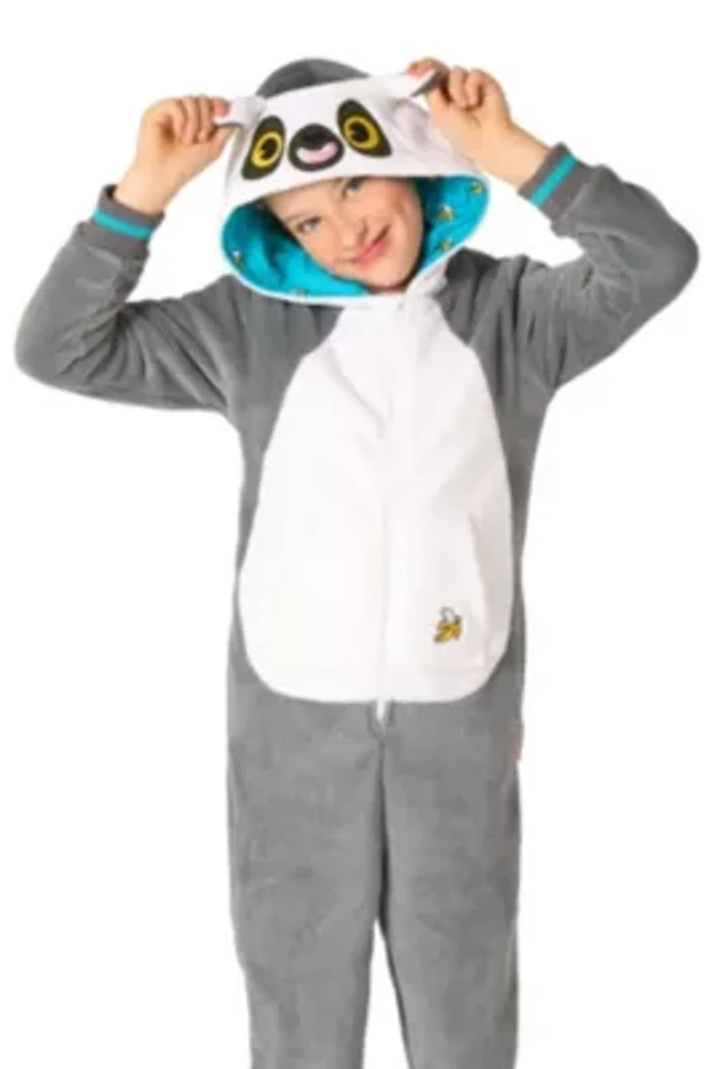 OppoSuits Kids Lemur Costume Outfit - Animal Jumper Pyjamas Grey