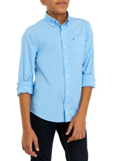 Boys 8-20 Solid Woven Poplin Button Down Shirt