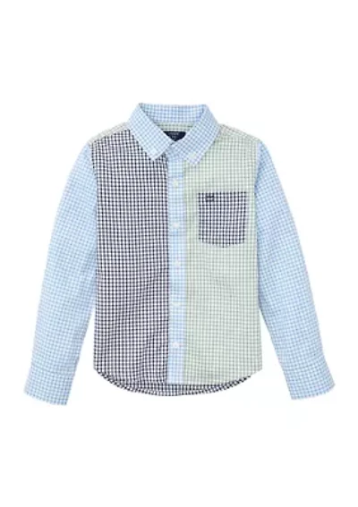 Boys - Long Sleeve Mismatched Gingham Poplin Shirt