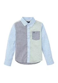 Boys - Long Sleeve Mismatched Gingham Poplin Shirt