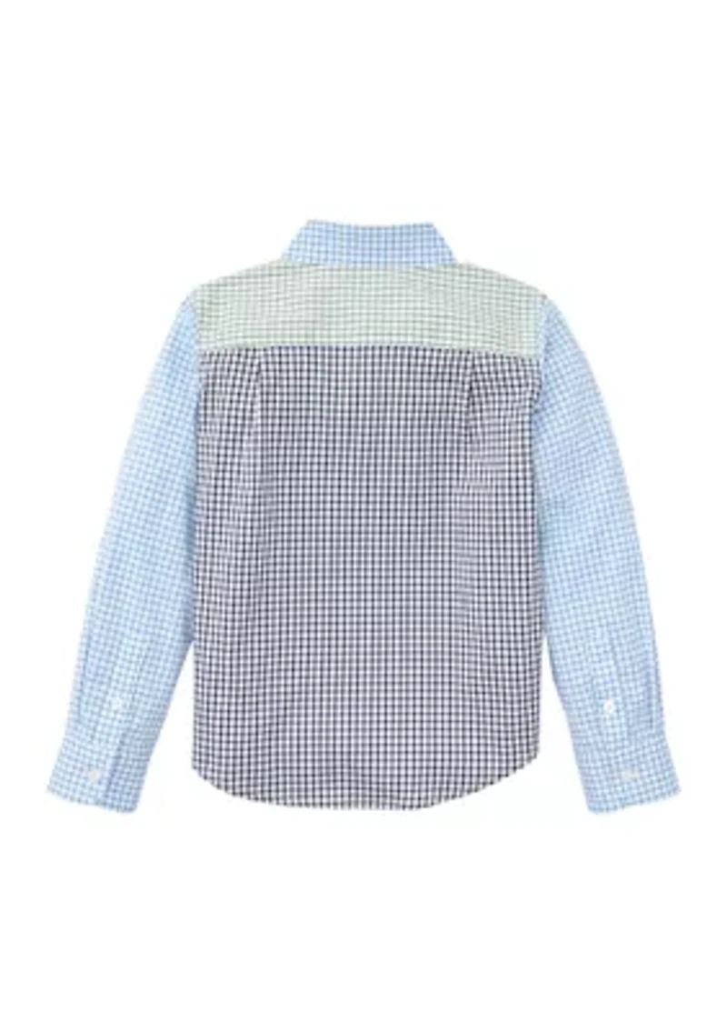 Boys - Long Sleeve Mismatched Gingham Poplin Shirt