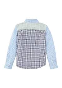 Boys - Long Sleeve Mismatched Gingham Poplin Shirt