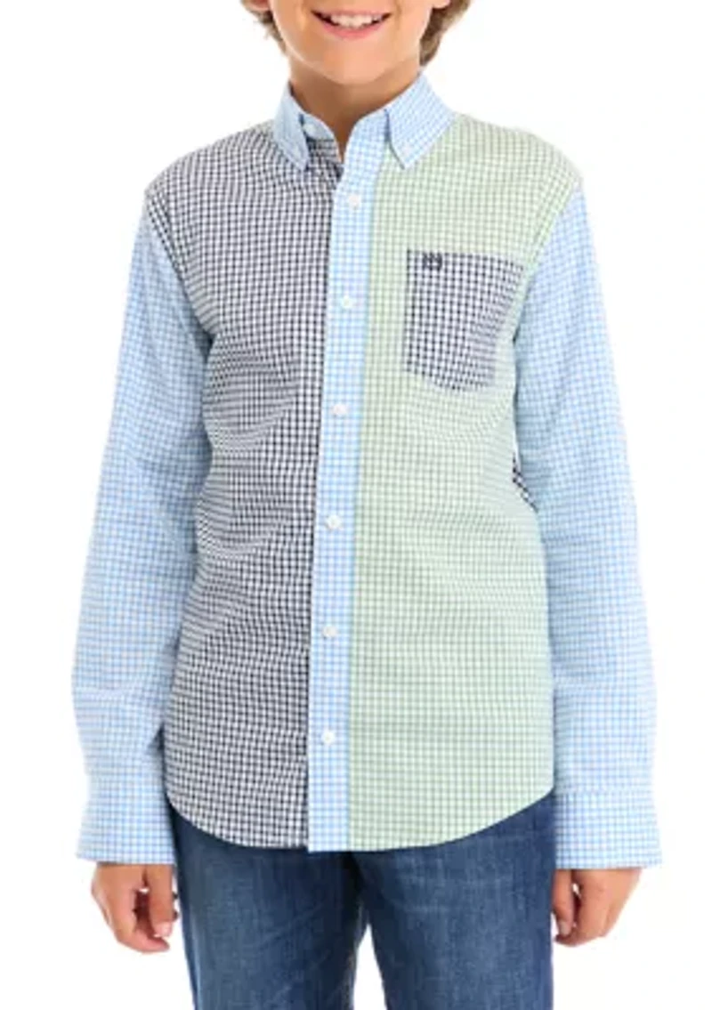 Boys - Long Sleeve Mismatched Gingham Poplin Shirt