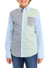 Boys - Long Sleeve Mismatched Gingham Poplin Shirt