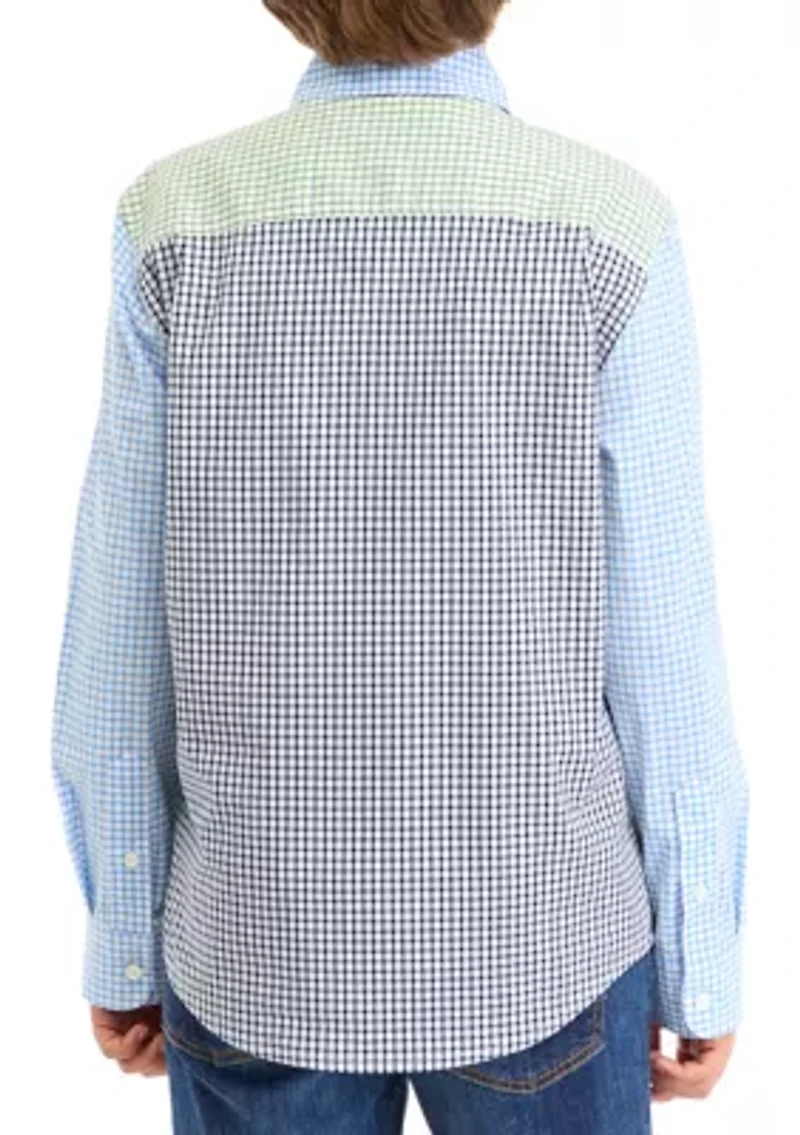 Boys - Long Sleeve Mismatched Gingham Poplin Shirt