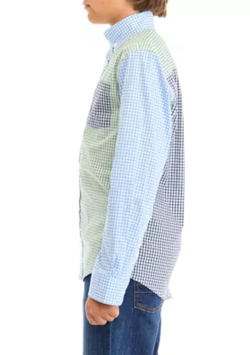 Boys - Long Sleeve Mismatched Gingham Poplin Shirt