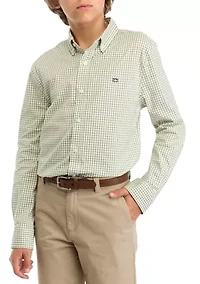 Boys 8-20 Woven Poplin Gingham Printed Shirt