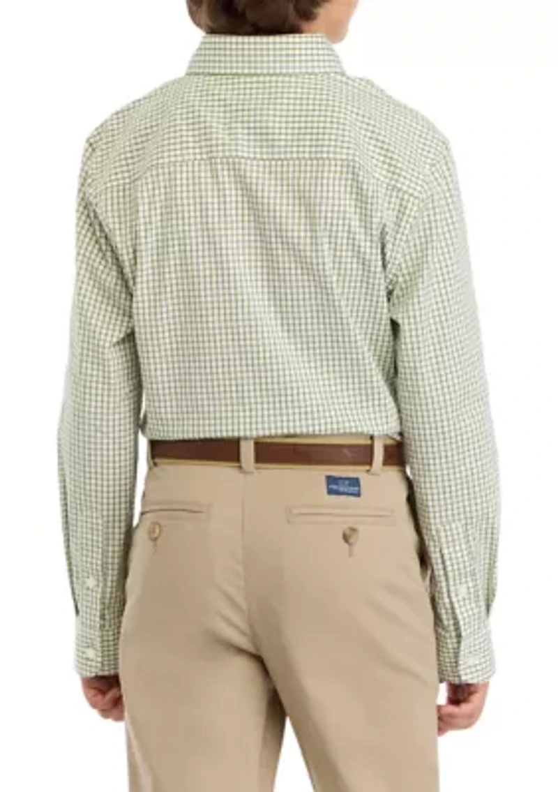 Boys 8-20 Woven Poplin Gingham Printed Shirt