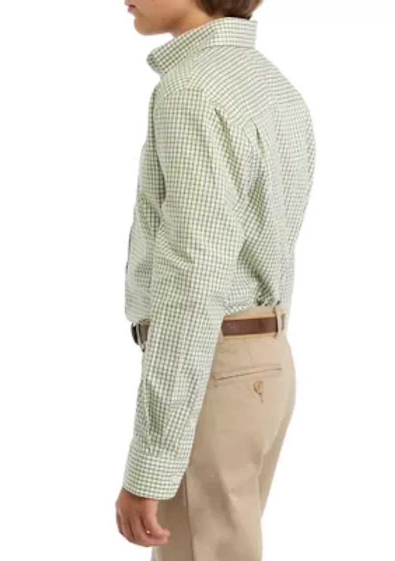 Boys 8-20 Woven Poplin Gingham Printed Shirt