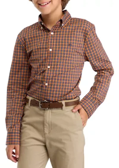 Boys 8-20 Woven Poplin Gingham Printed Shirt