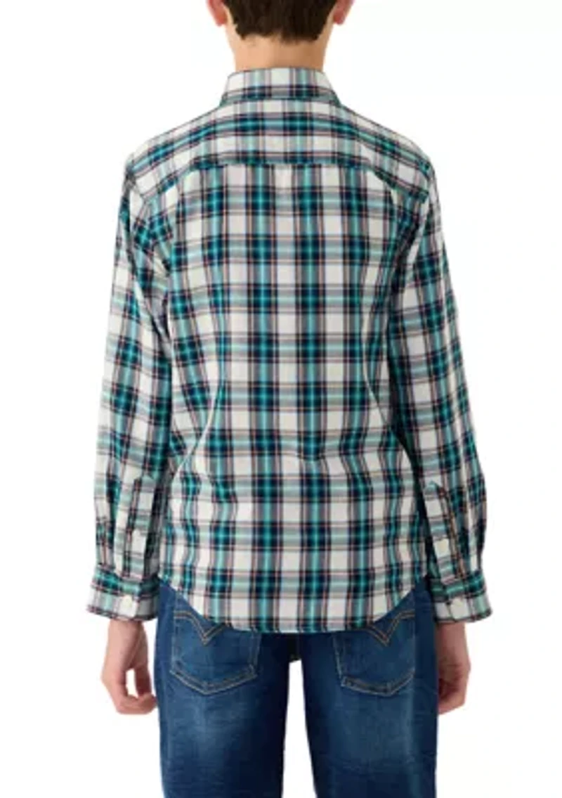 Boys 8-20 Long Sleeve Woven Brushed Twill Tartan Plaid Shirt