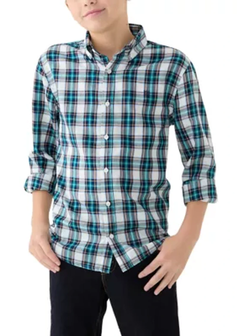 Boys 8-20 Husky Long Sleeve Woven Brushed Twill Shirt