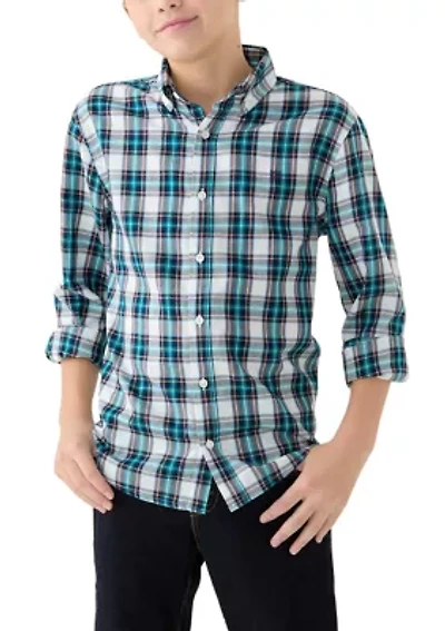 Boys 8-20 Husky Long Sleeve Woven Brushed Twill Shirt