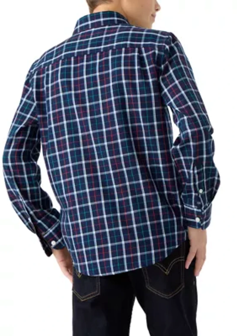Boys 8-20 Long Sleeve Woven Brushed Twill Box Plaid Shirt