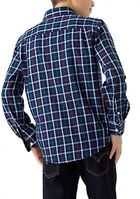 Boys 8-20 Long Sleeve Woven Brushed Twill Box Plaid Shirt