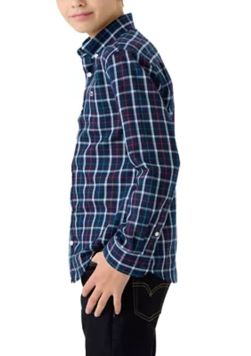 Boys 8-20 Long Sleeve Woven Brushed Twill Box Plaid Shirt