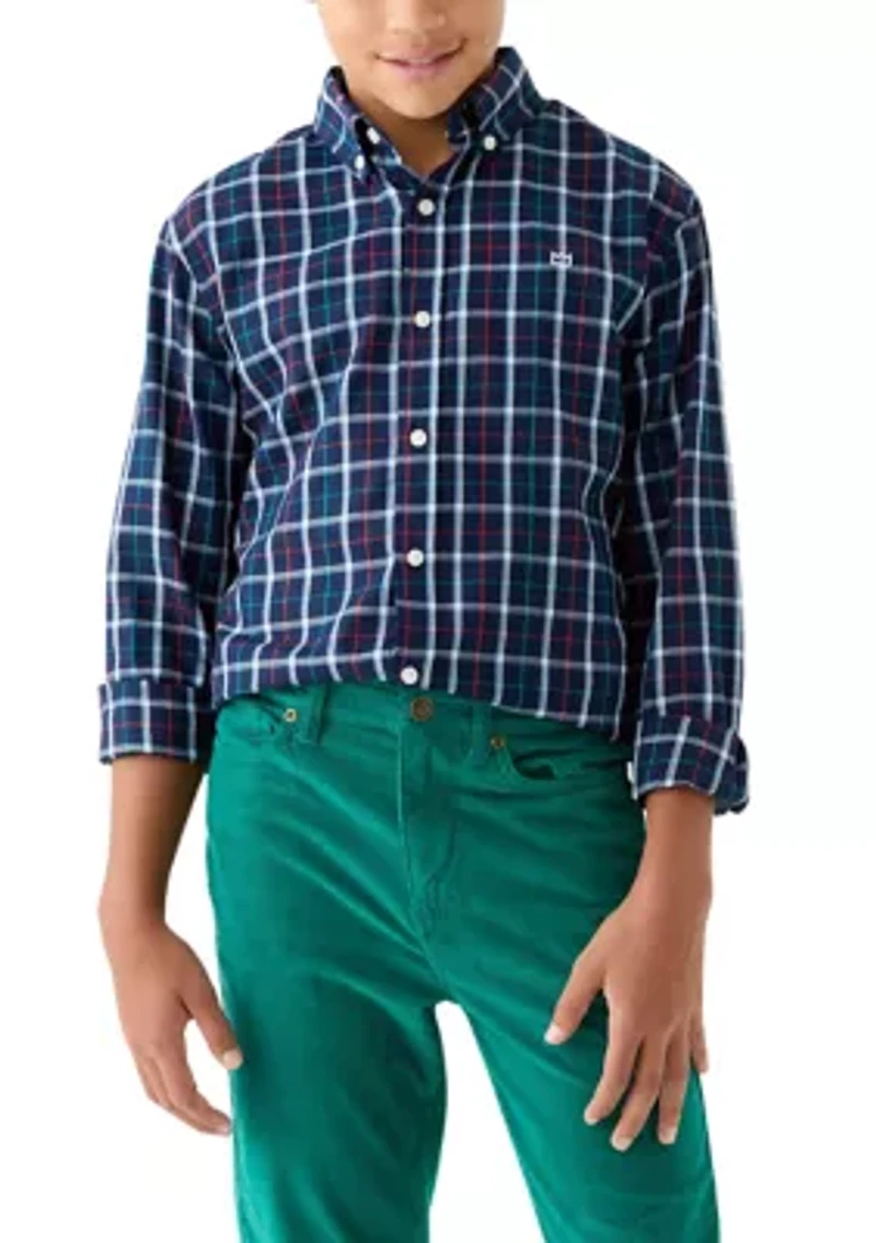 Boys 8-20 Husky Long Sleeve Woven Brushed Twill Shirt