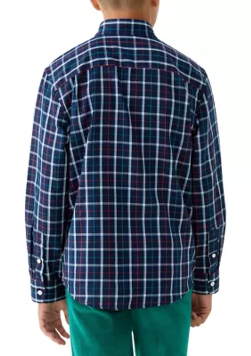 Boys 8-20 Husky Long Sleeve Woven Brushed Twill Shirt