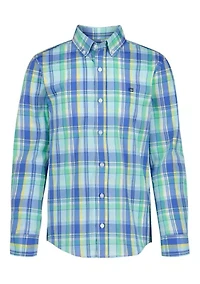 Boys 8-20 Husky Summer Plaid Poplin Shirt