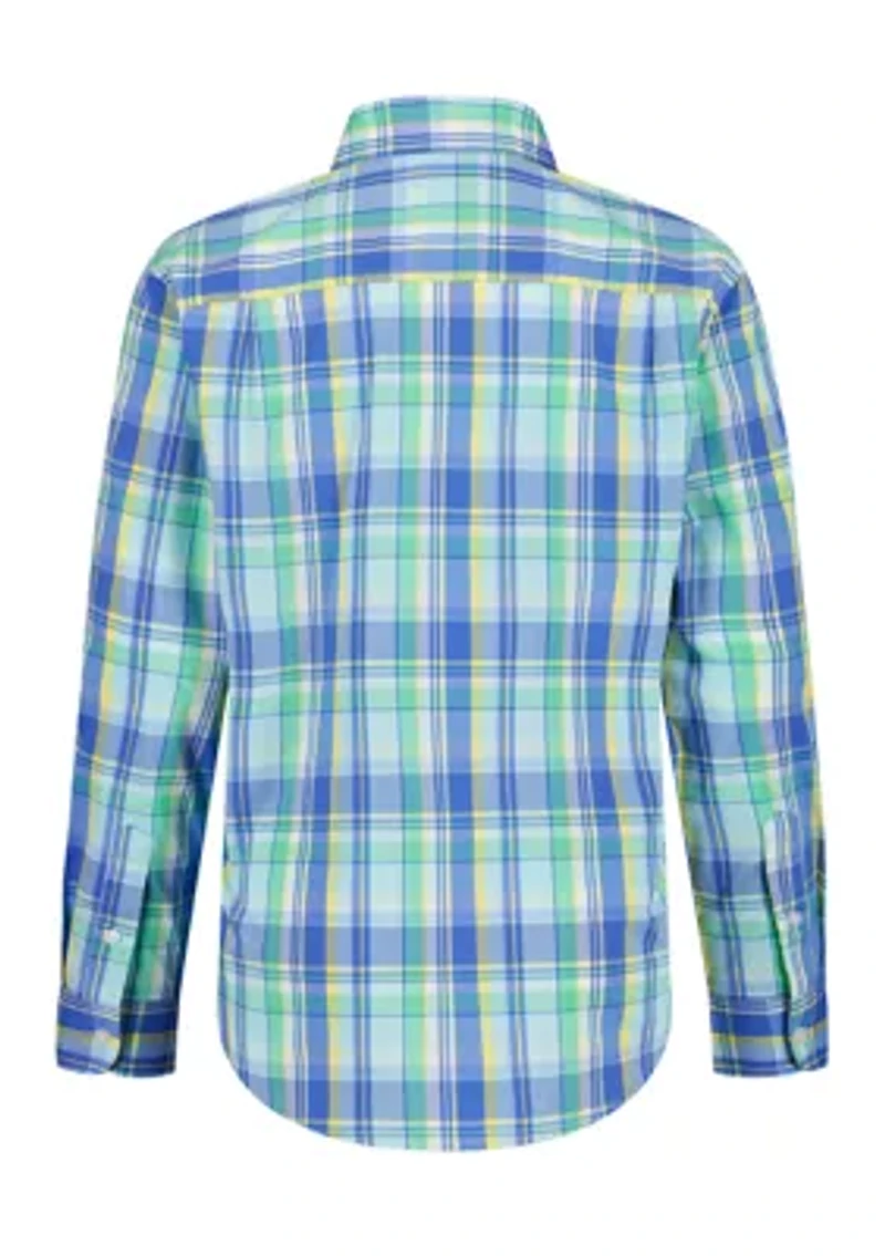 Boys 8-20 Husky Summer Plaid Poplin Shirt